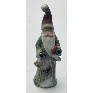 Santa Claus Figurine Caring Bell Christmas Decor Ceramic 9" Tall Hand Painted